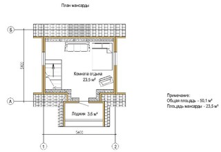 Проект деревянной бани из круглого бревна 5,4х5,4 метра. План мансарды (2-го этажа)