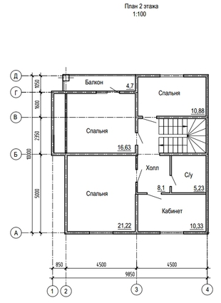 План 2-го этажа дома из бруса 10х10 метров