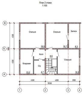 План 2-го этажа дома из бруса 10,5х9 метров