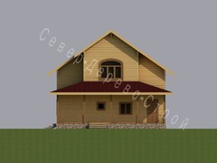 Проект деревянного дома из бруса 10 х 9,3 метра. Виз с задней части деревянного дома