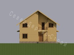 Проект деревянного дома из бруса 10 х 9,3 метра. Главный вход в дом