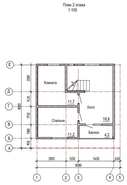 План 2 этажа. Дом из бруса 8 х 8 метров