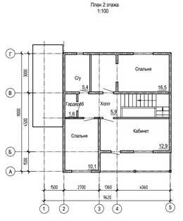 План 2-го этажа дома из бруса 9,8х9 метров