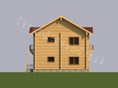Проект деревянного дома из круглого бревна. Вид с задней части деревянного строения