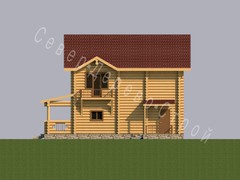 Проект деревянного дома из круглого бревна. Вид с левой стороны