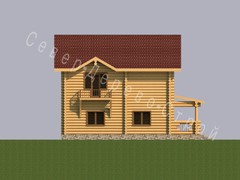 Проект деревянного дома из круглого бревна. Вид с правой стороны